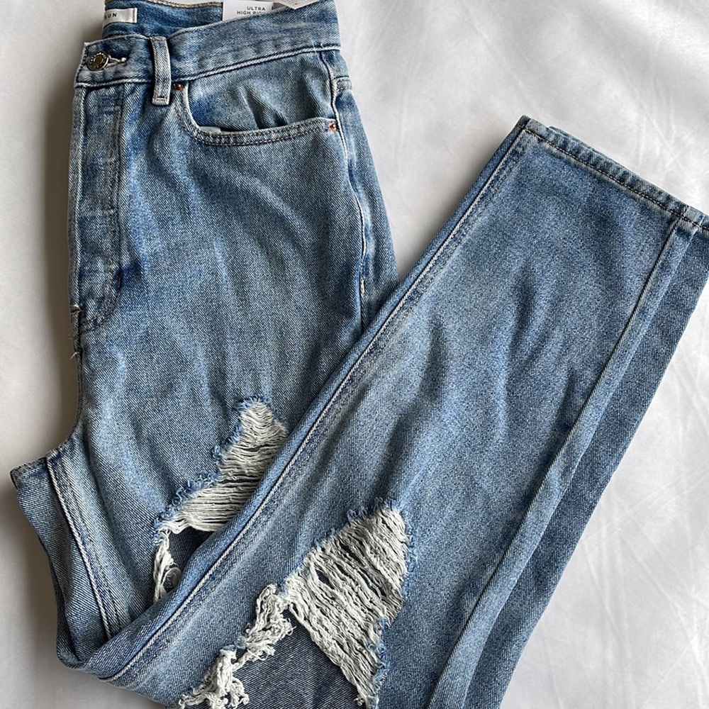 New Pacsun distressed denim blue jeans ultra  high‎ rise slim 28 - Picture 2 of 6